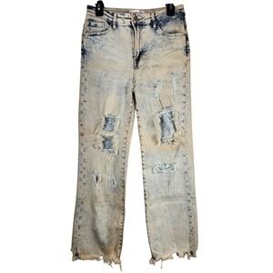 Risen Jeans Los Angeles Acid Wash Distressed Straight Leg Jeans 9/29 RDP5246
